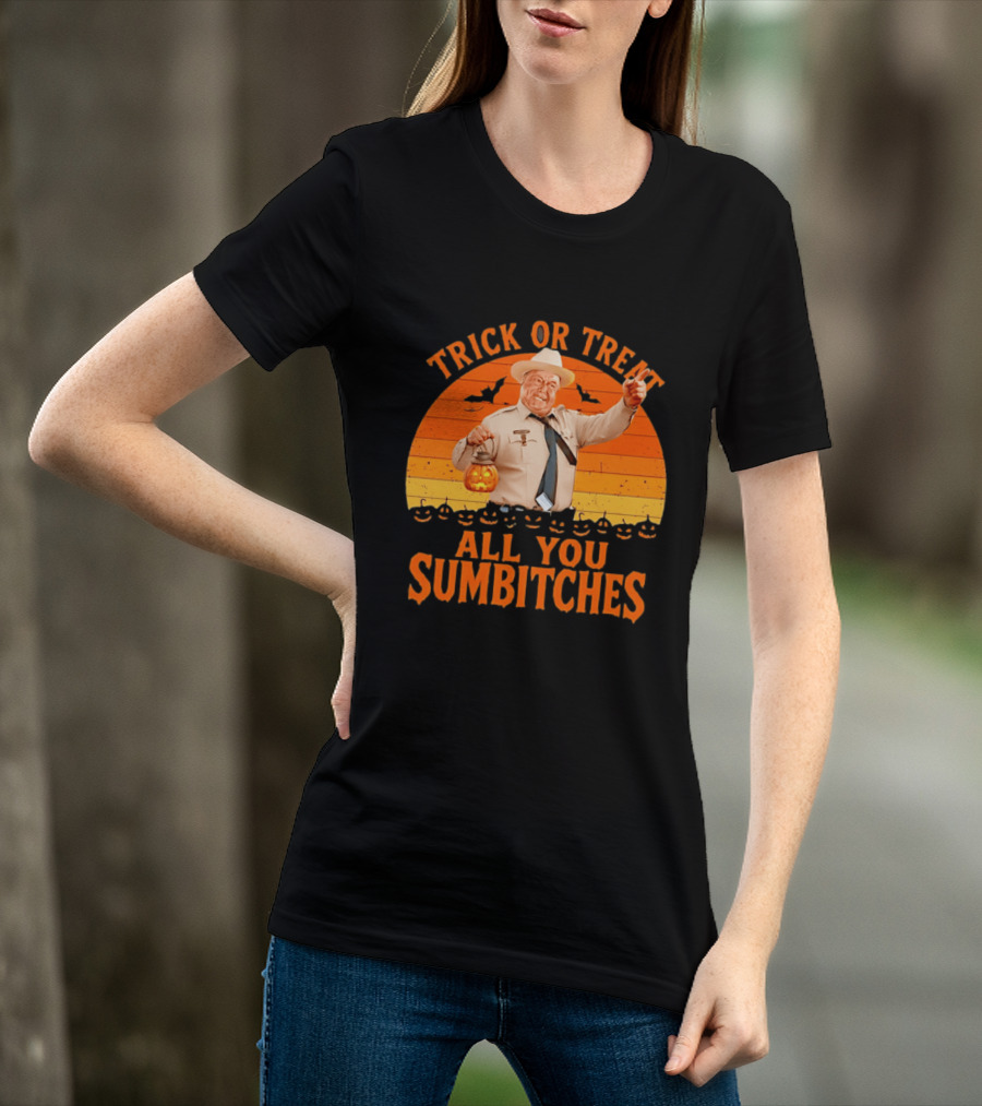 Trick Or Treat All You Sumbitches Halloween Officer Pumpkin Lantern T-Shirt