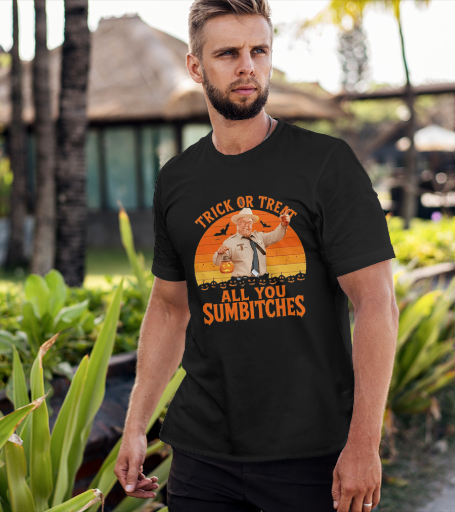 Trick Or Treat All You Sumbitches Halloween Officer Pumpkin Lantern T-Shirt