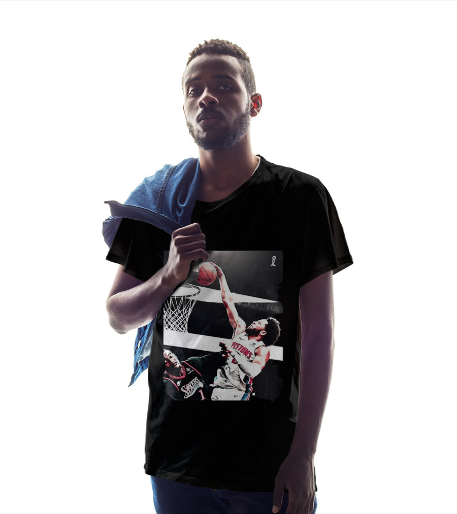 Pistons Cade Cunningham Slam Dunk Vs 76ers Andrei Drummond NBA Action T-Shirt
