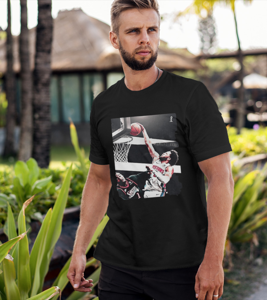 Pistons Cade Cunningham Slam Dunk Vs 76ers Andrei Drummond NBA Action T-Shirt