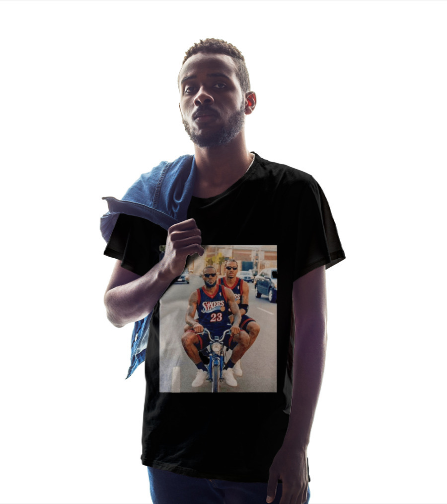 Philadelphia 76ers LeBron James Allen Iverson Duo On Bicycle T-Shirt