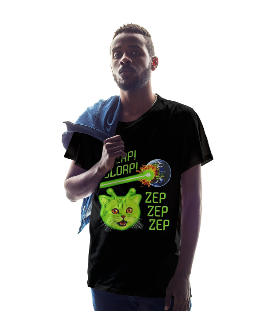 Glerp Glorp Cat Alien Zep Zep Zep Earth Laser Explosion T-Shirt