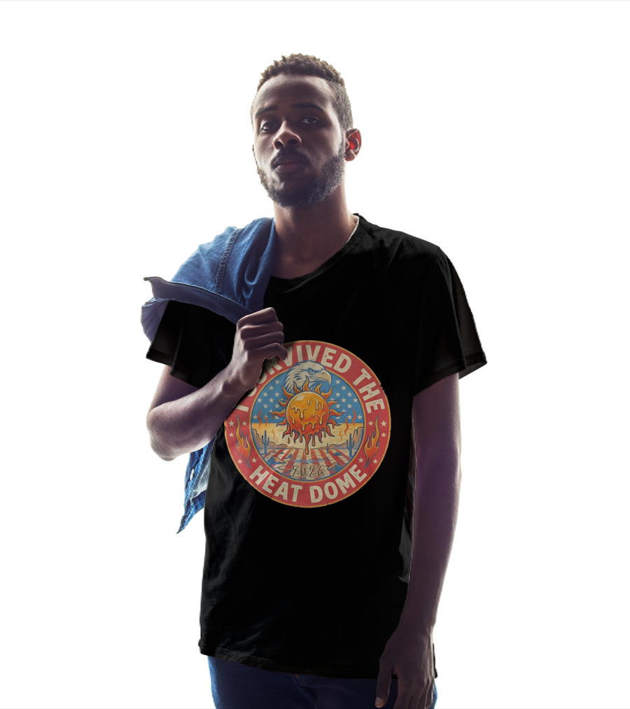 I Survived The 2026 Heat Dome Eagle And Melting Sun Southwest Desert Cactus Flames T-Shirt