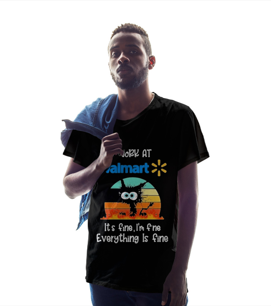 I Work At Walmart Its Fine Im Fine Everything Is Fine Emoji Wall Crack Puzzle T-Shirt