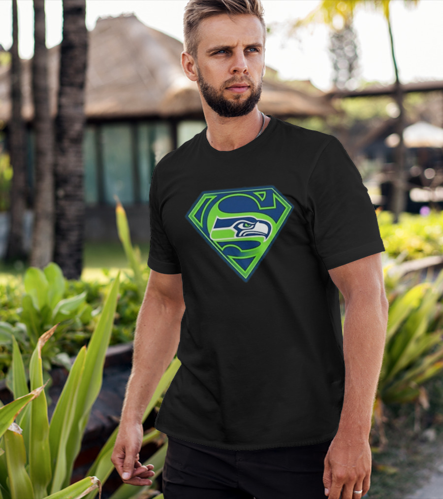 Seattle Seahawks Superman Logo S Symbol Fusion T-Shirt