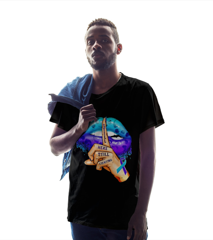 Teal Purple Ribbon Awareness Still Here Still Fighting T-Shirt