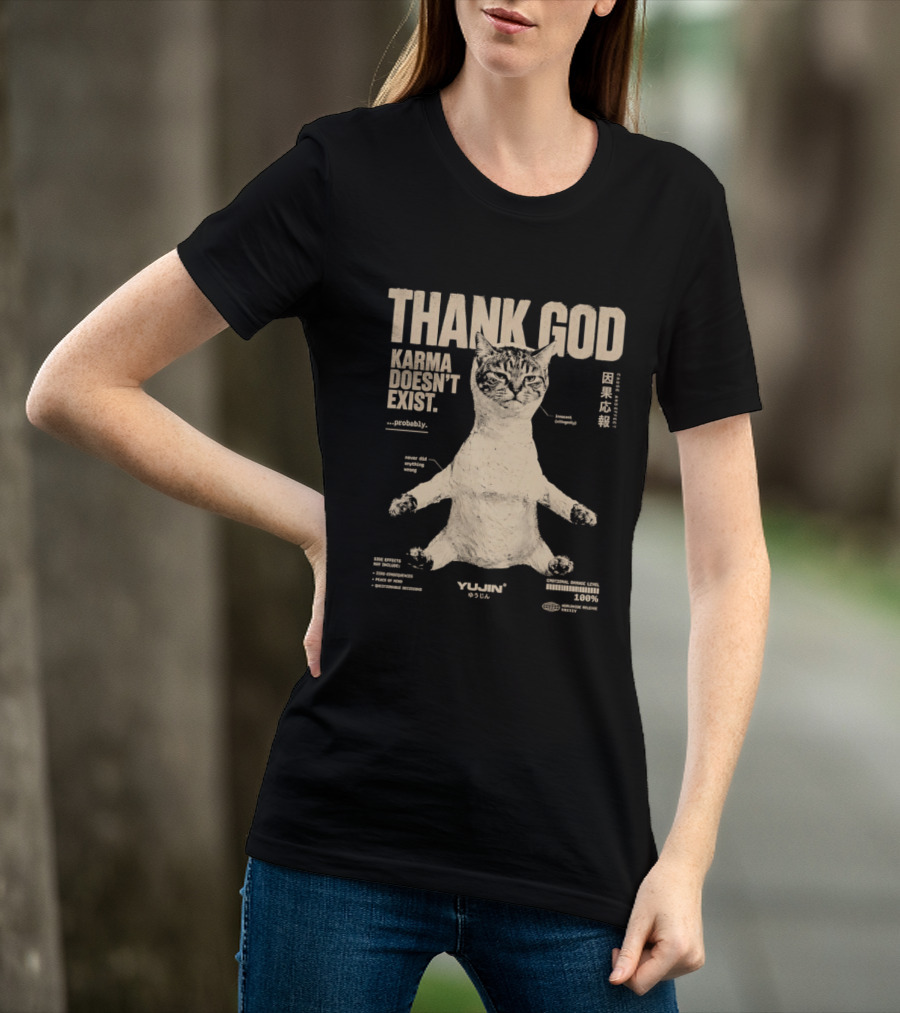 Thank God Karma Doesn't Exist Probably Cat Drawing Yijun Studio Percent Diagram T-Shirt