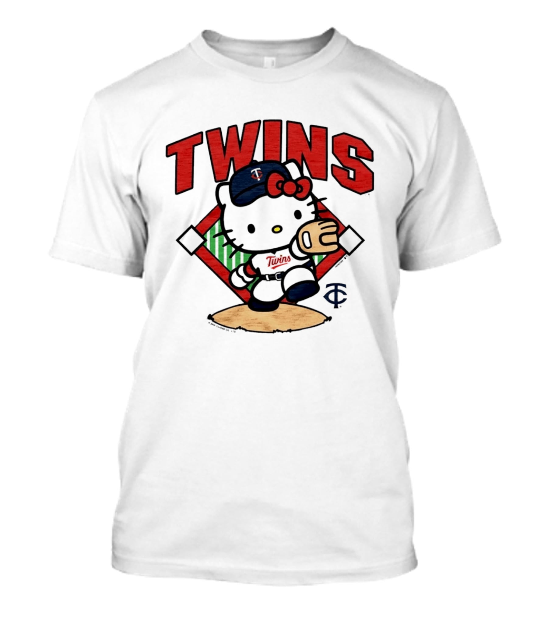 Hello Kitty Twins Baseball Distressed MLB Player Cartoon T-Shirt