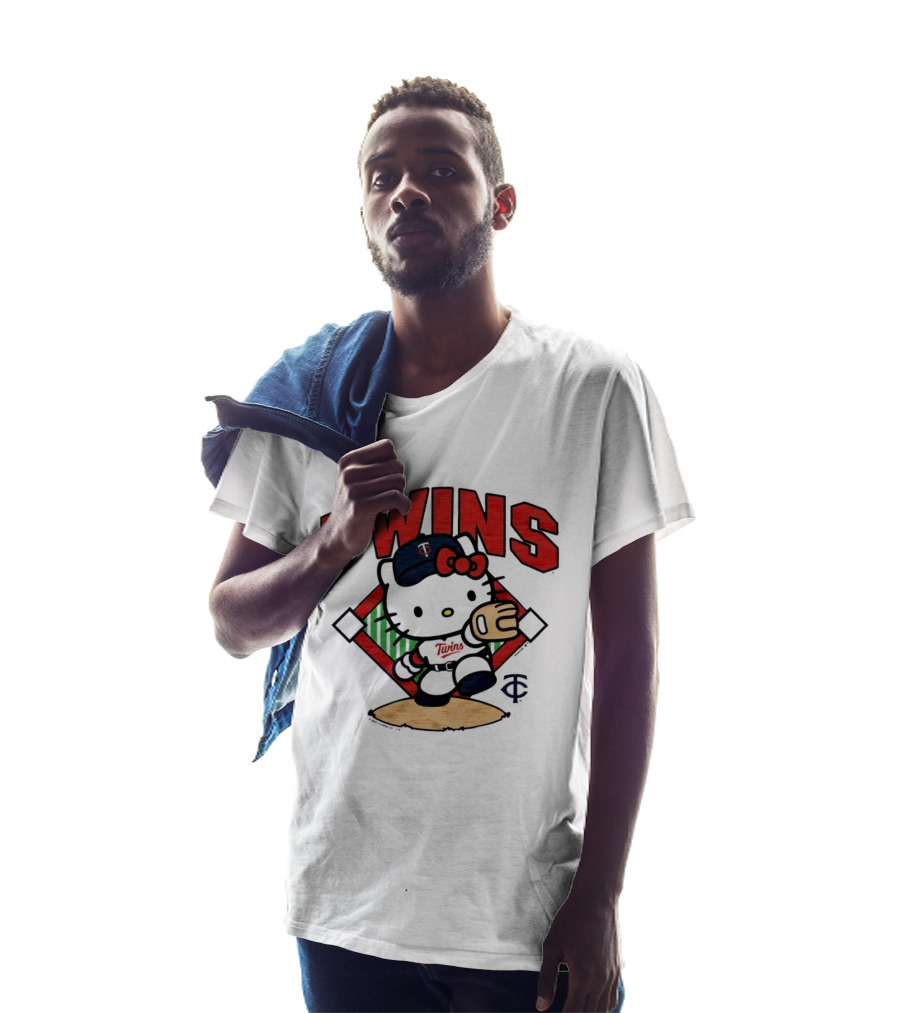 Hello Kitty Twins Baseball Distressed MLB Player Cartoon T-Shirt