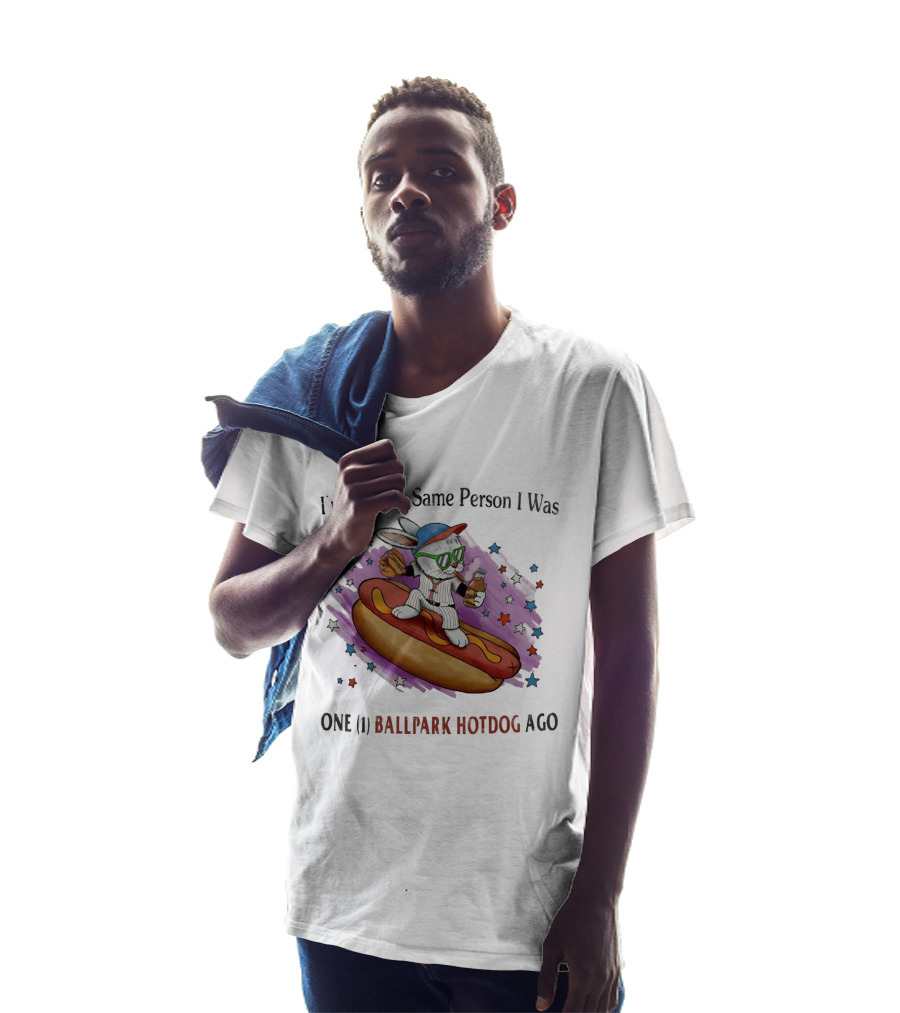 I'm Not The Same Person I Was One Ballpark Hotdog Ago Baseball Bunny With Sunglasses And Stars T-Shirt
