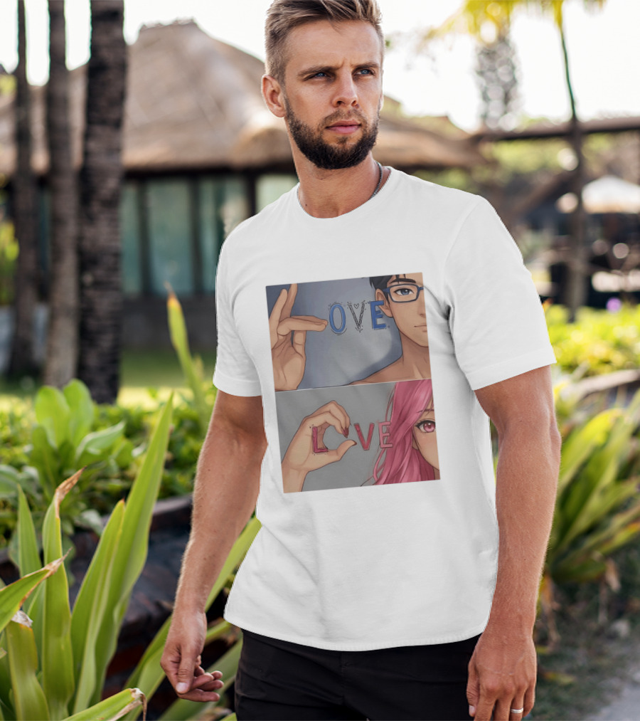 Love Love Anime Couple Hand Gesture T-Shirt