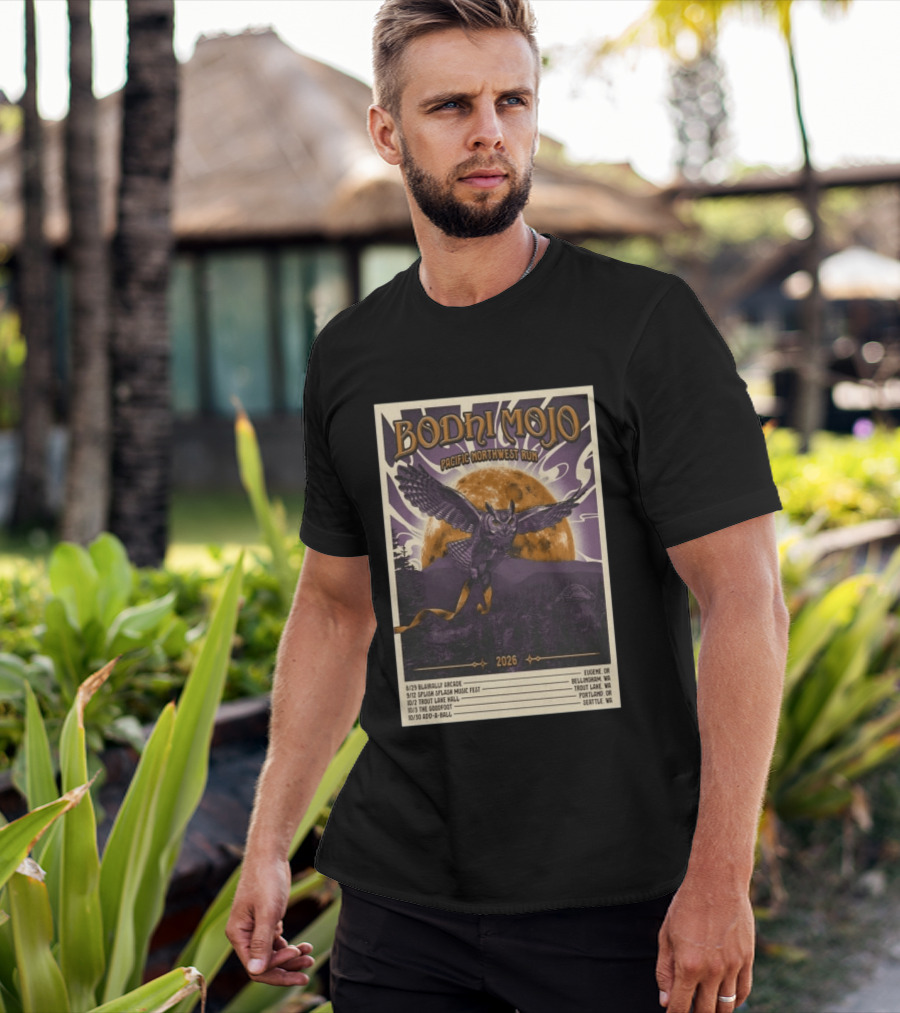 Bodhi Mojo Pacific Northwest Run 2026 Tour Owl Illustration Dates And Locations T-Shirt
