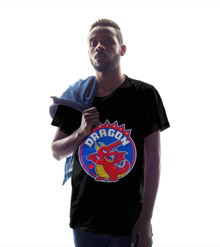 Home Run Dragon Baseball Batting Red Maple Leaf T-Shirt