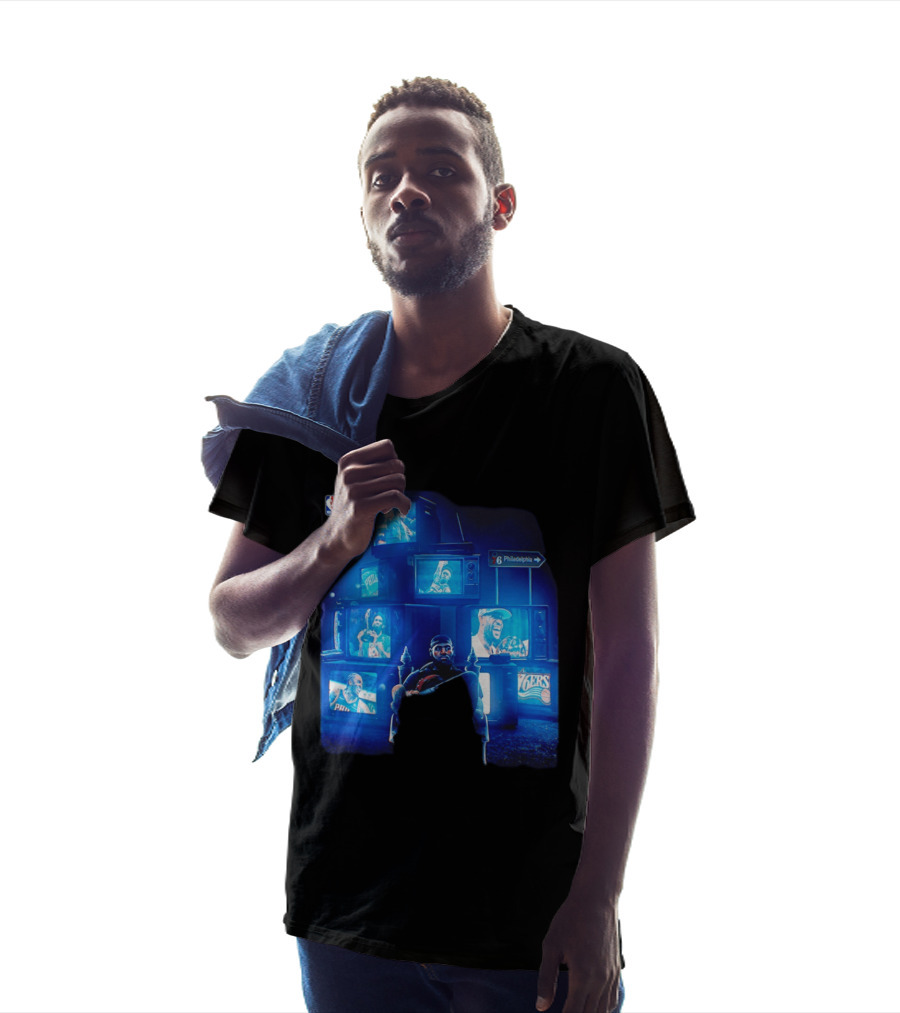 Philadelphia 76ers LeBron James NBA Collage TVs And Signs T-Shirt