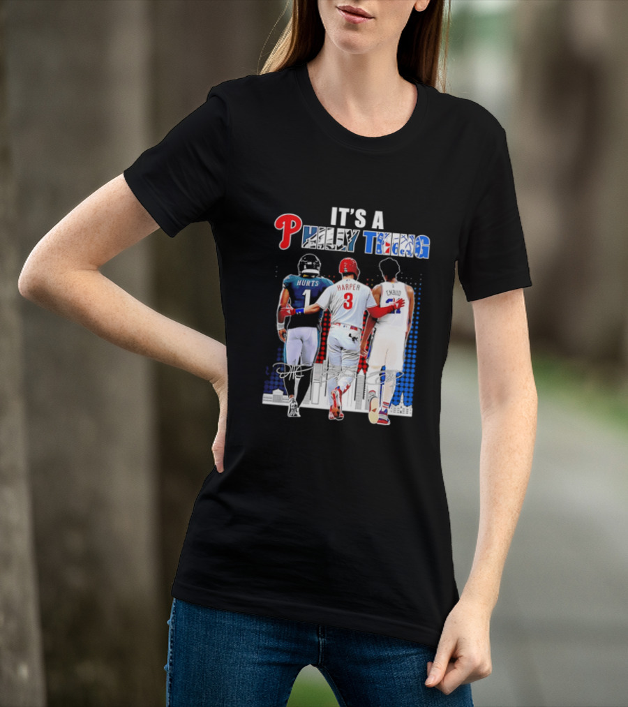 Jalen Hurts Bryce Harper Joel Embiid Walking Together Philly Thing Philadelphia Teams T-Shirt