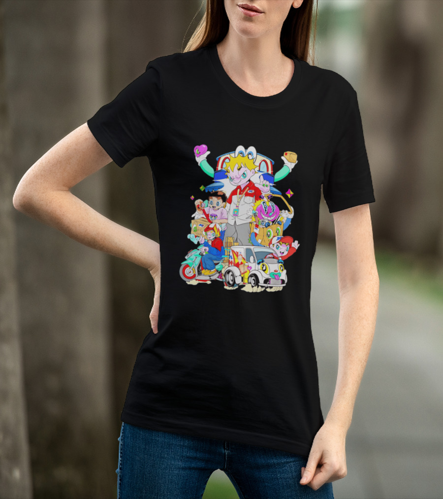 JNE Express Delivery Cartoon Characters And Van Fun Anime T-Shirt