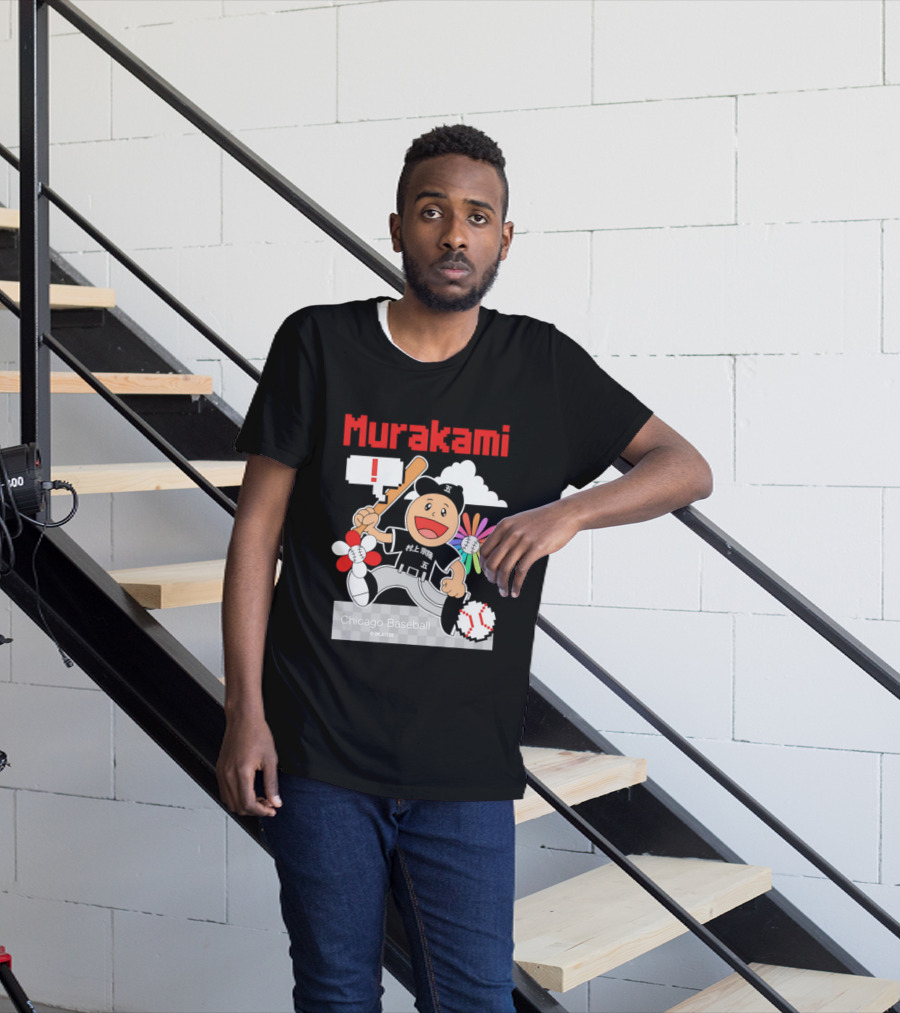 Murakami Chicago Baseball IPlayers Animated Character Flower Motif T-Shirt
