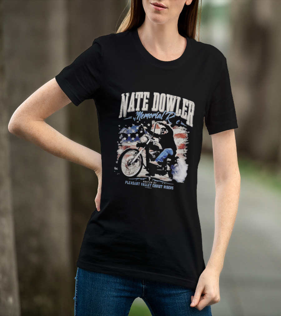Nate Dowler Memorial Ride Pleasant Valley Ghost Riders American Flag Moto T-Shirt