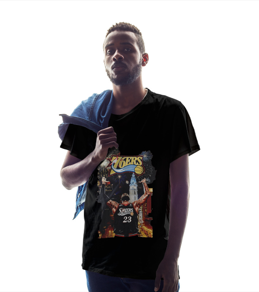 Philadelphia 76ers NBA Basketball 23 Cityscape Fireworks T-Shirt