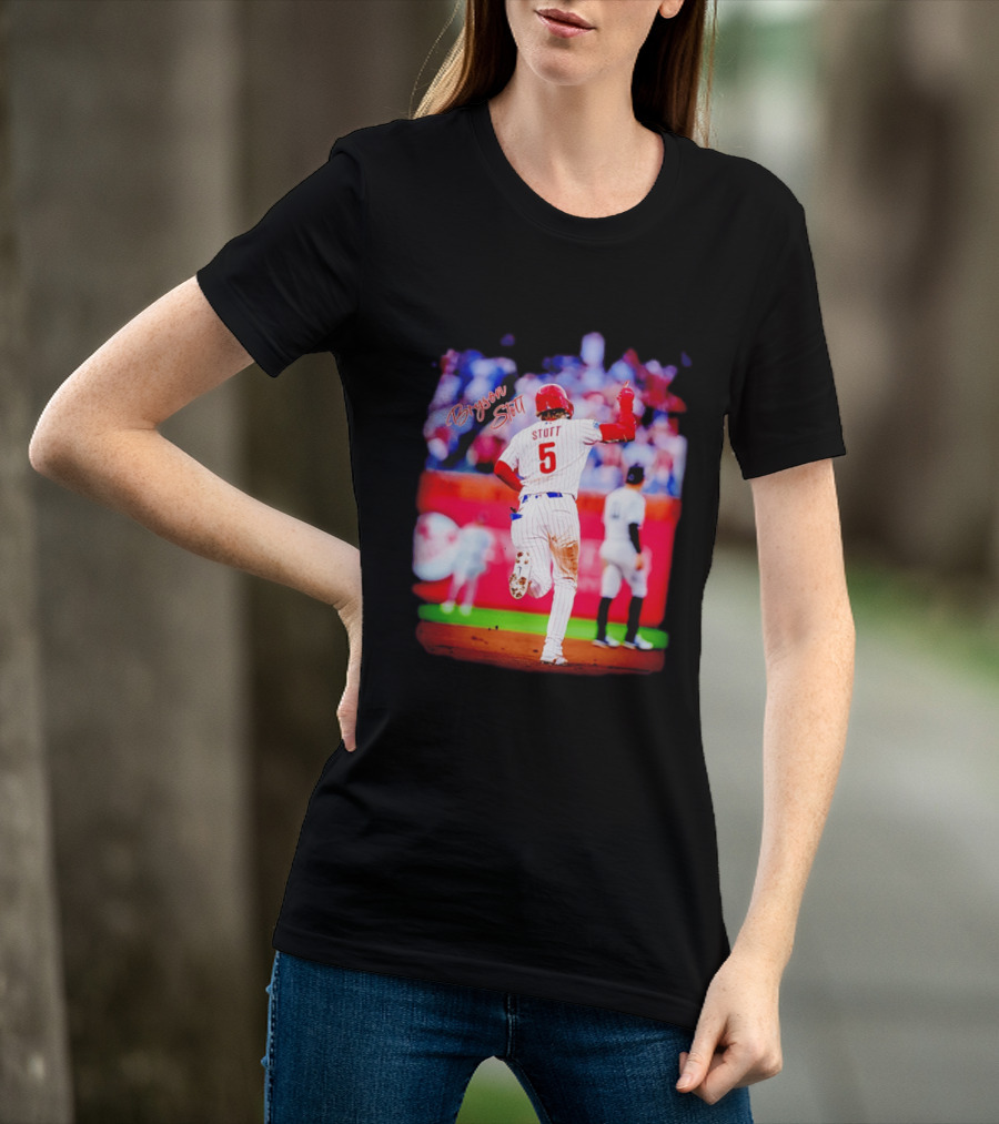 Philadelphia Phillies Bryson Stott 5 Baseball Game Action T-Shirt