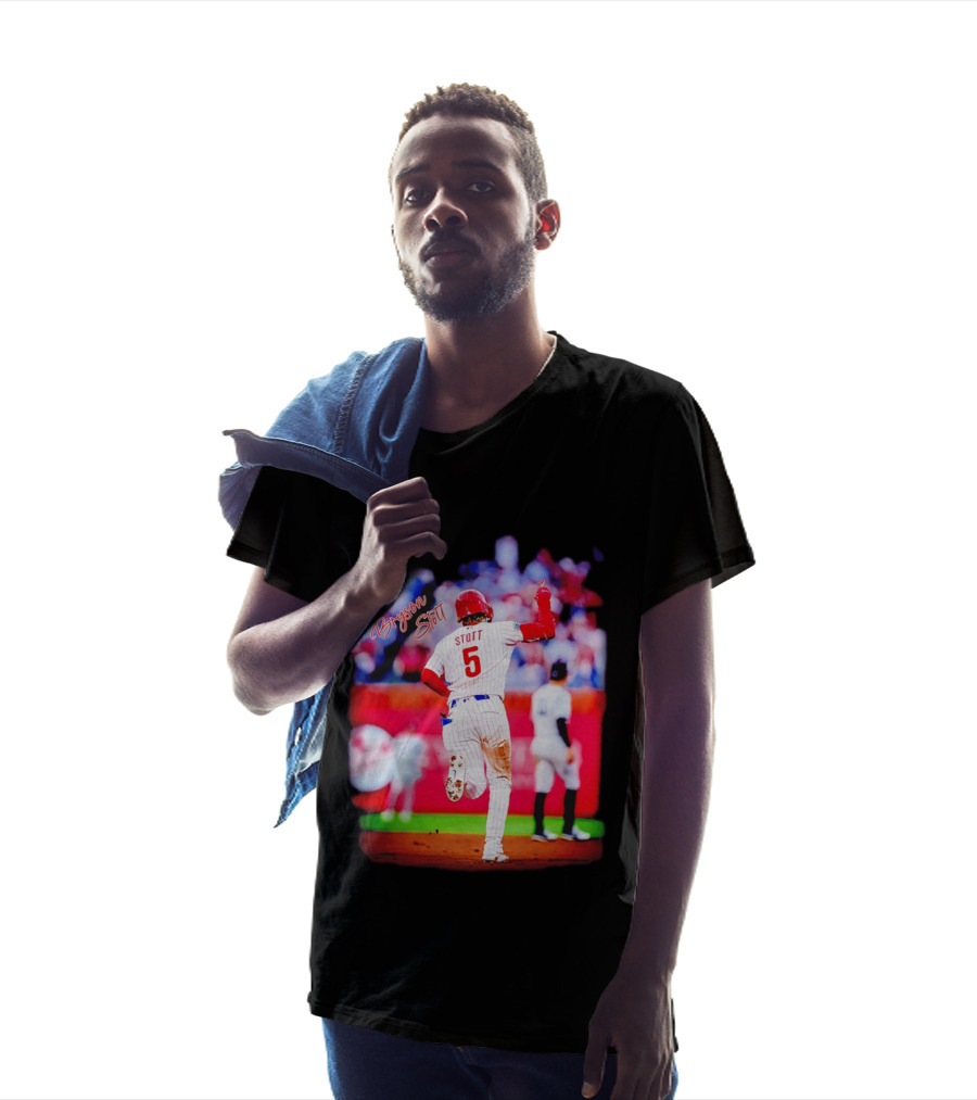 Philadelphia Phillies Bryson Stott 5 Baseball Game Action T-Shirt