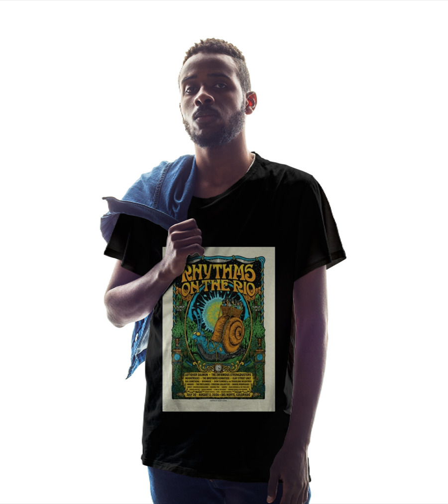 Rhythms On The Rio July 30 August 2 2026 Del Norte Colorado Leftover Salmon The Infamous Stringdusters T-Shirt