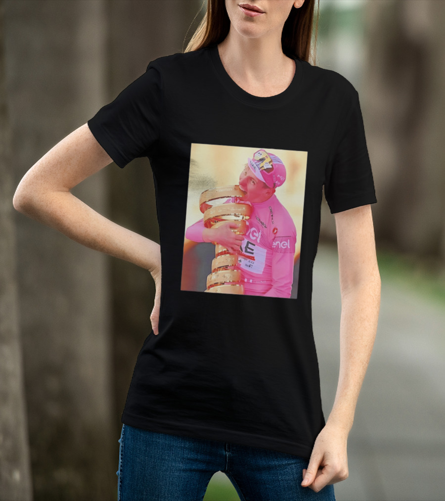 Tadej Pogačar Trophy Celebration UAE Pink Jersey T-Shirt