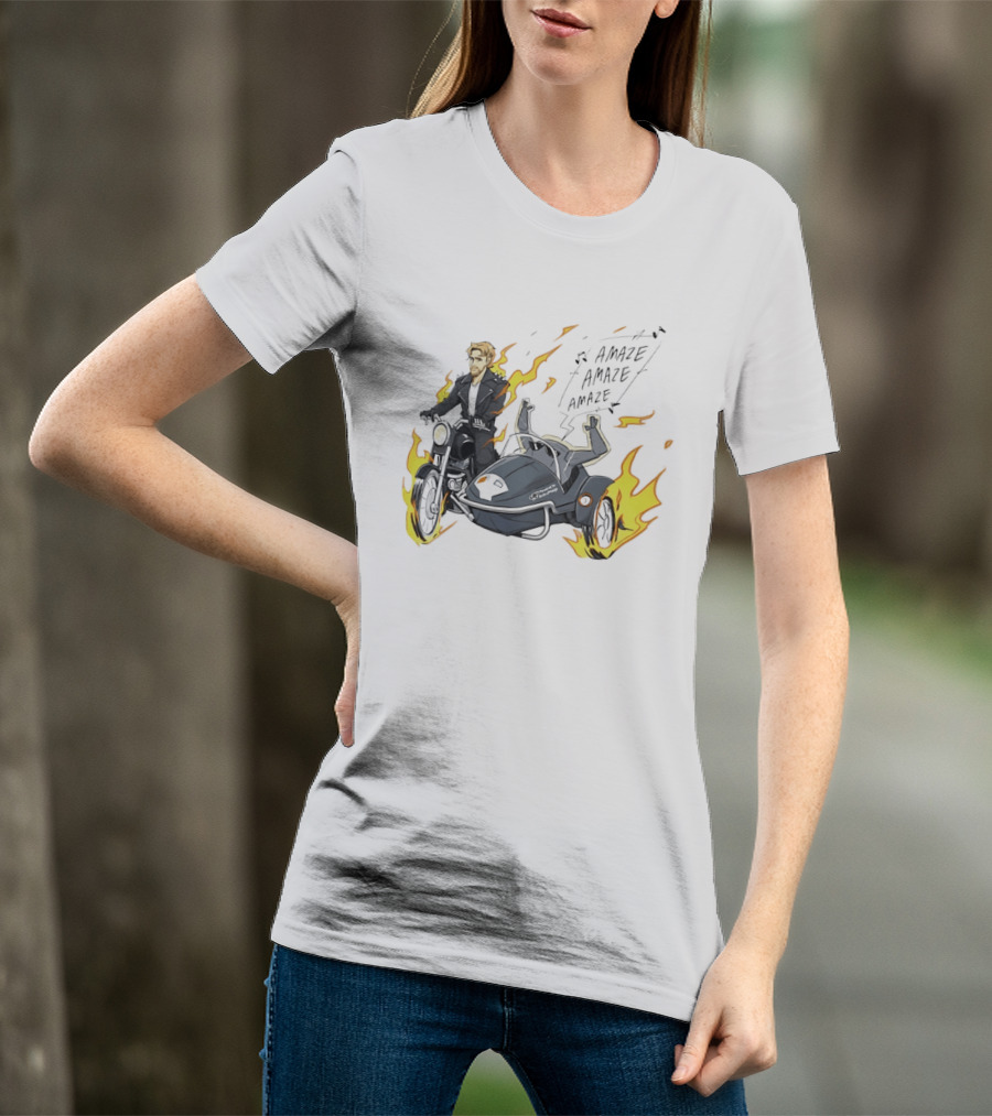 Amaze Amaze Amaze Ghost Rider Motorcycle Sidecar Flames T-Shirt