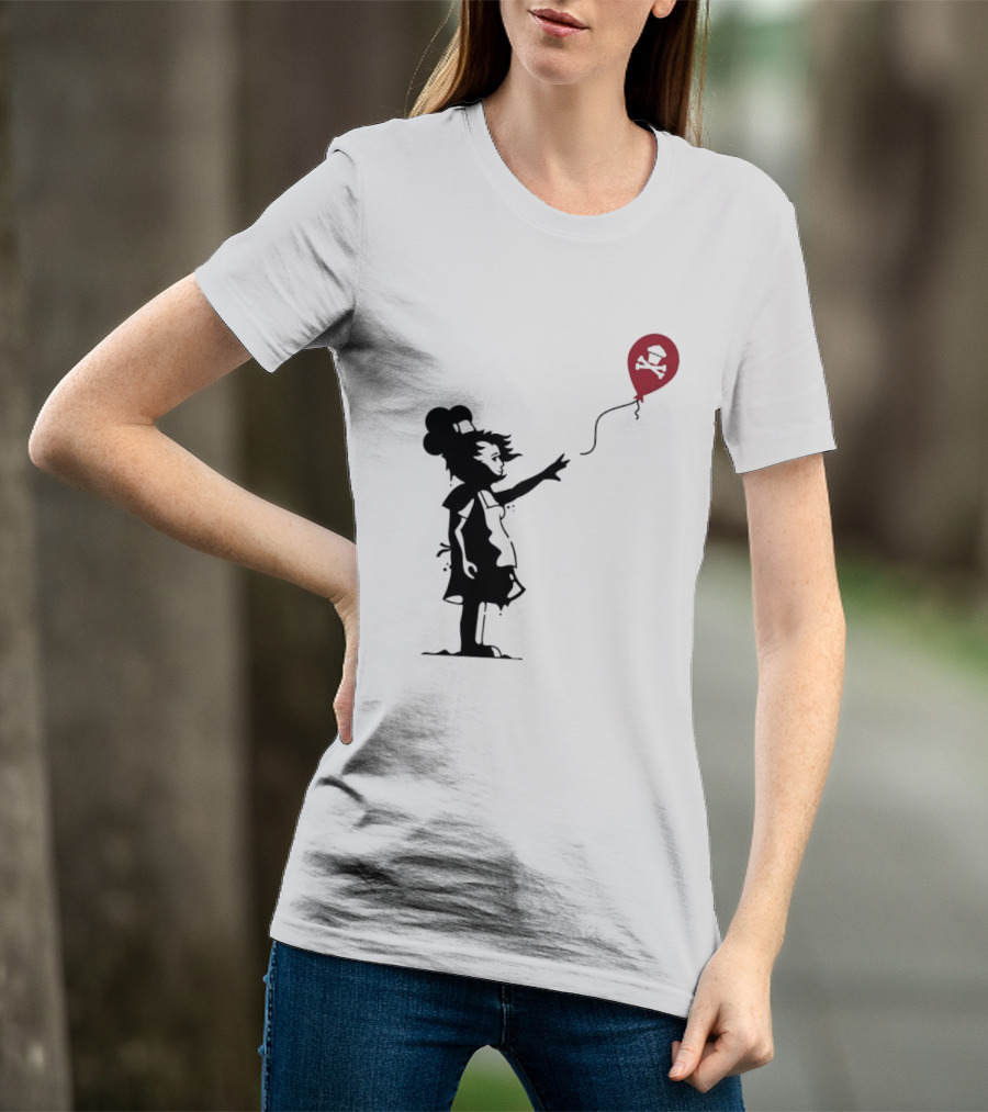 Baker Reaching For Cupcake And Crossbones Balloon Black Silhouette On Red T-Shirt