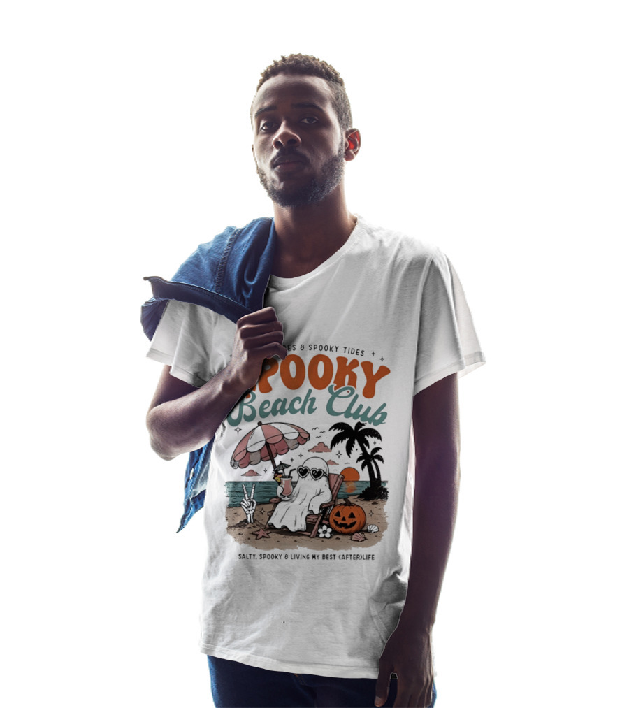 Good Vibes & Spooky Tides Spooky Beach Club Salty Spooky & Living My Best Afterlife T-Shirt