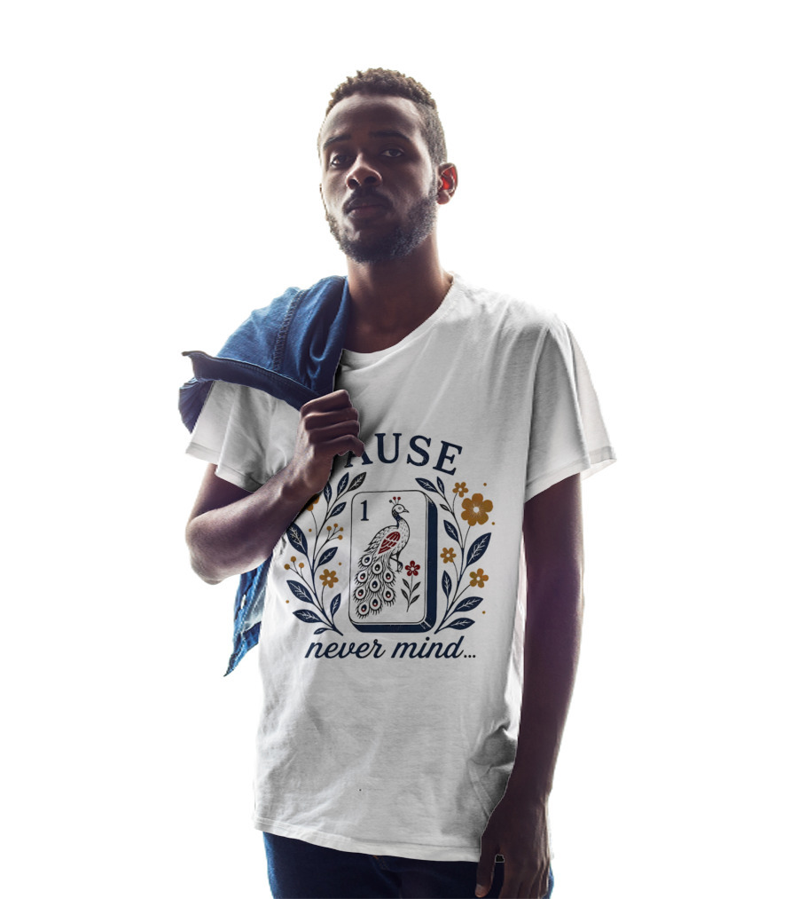 Pause Never Mind Peacock Mahjong Tile Floral T-Shirt