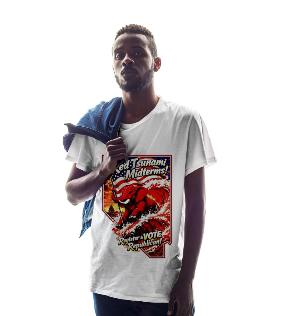 Red Tsunami Midterms Register And Vote Republican Political Elephant With American Flag T-Shirt
