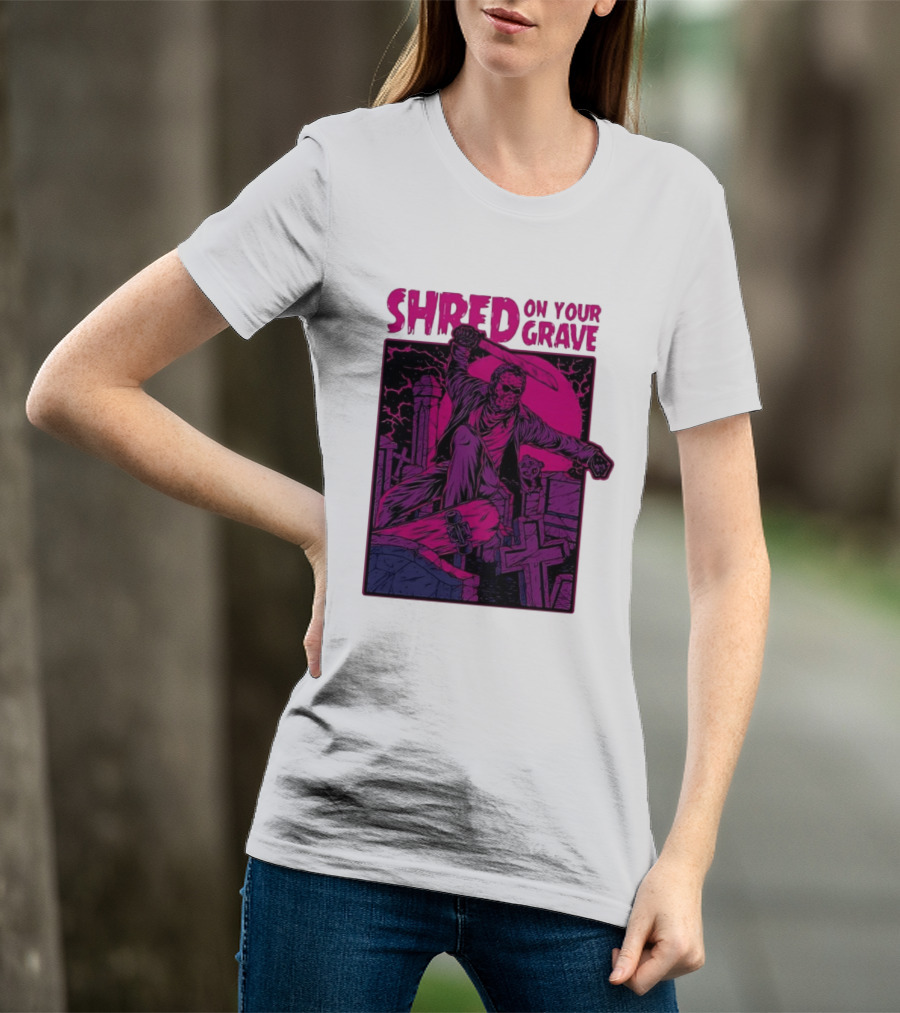 Shred On Your Grave Halloween Skateboarding Tombstones Horror T-Shirt