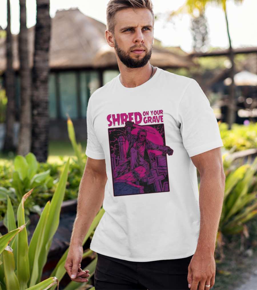 Shred On Your Grave Halloween Skateboarding Tombstones Horror T-Shirt
