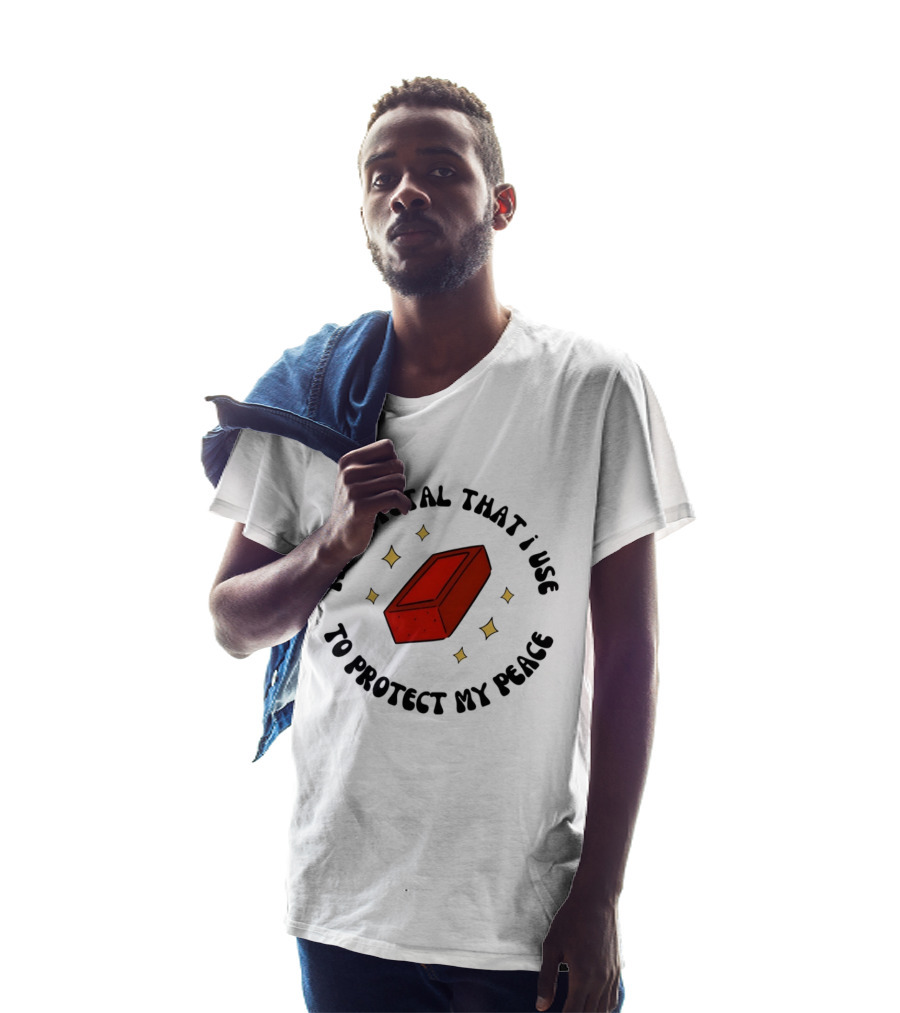 The Crystal That I Use To Protect My Peace Brick With Illustrated Red Brick And Sparkles T-Shirt