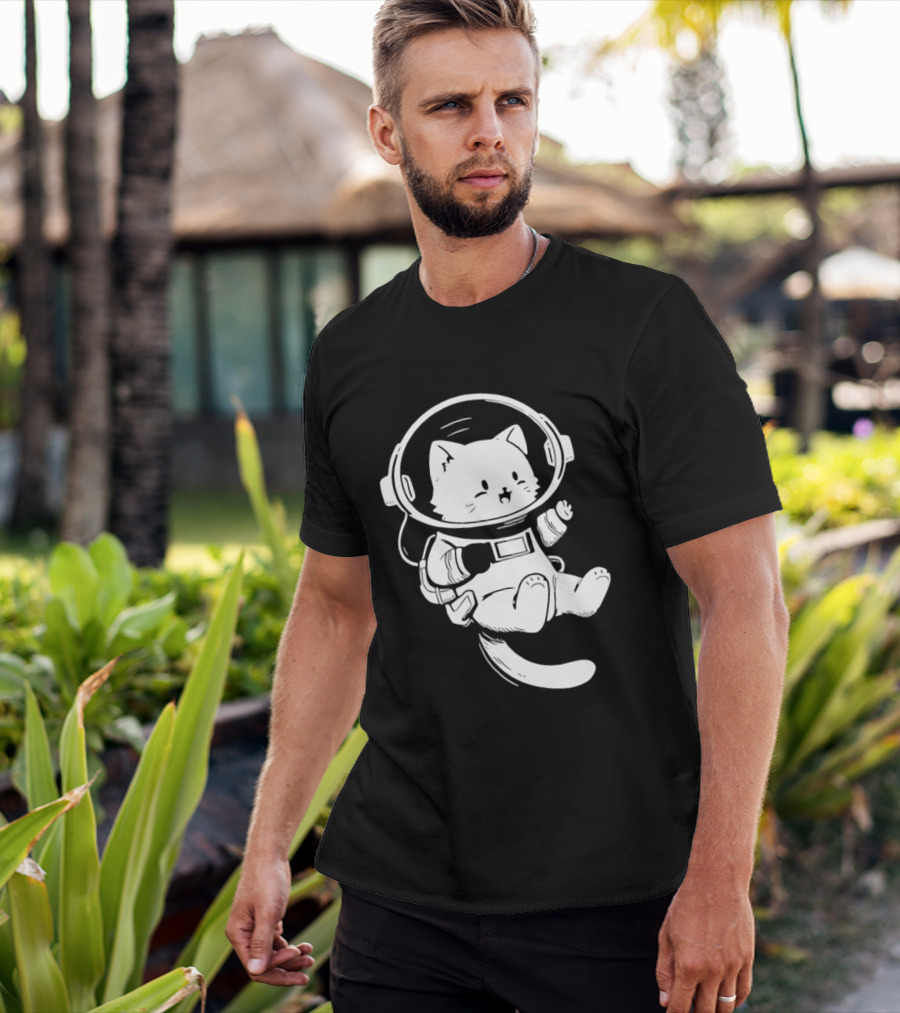 Astronaut Cat Floating In Space Suit Cosmic Adventure T-Shirt