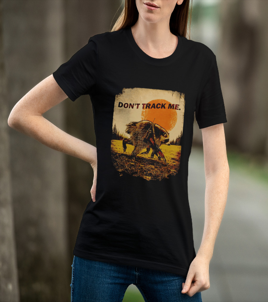 Don't Track Me Raccoon Sunset AK 47 Forest Scene T-Shirt