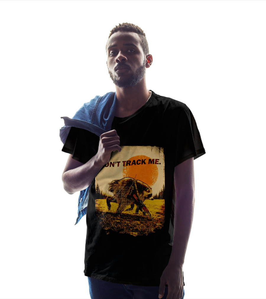 Don't Track Me Raccoon Sunset AK 47 Forest Scene T-Shirt