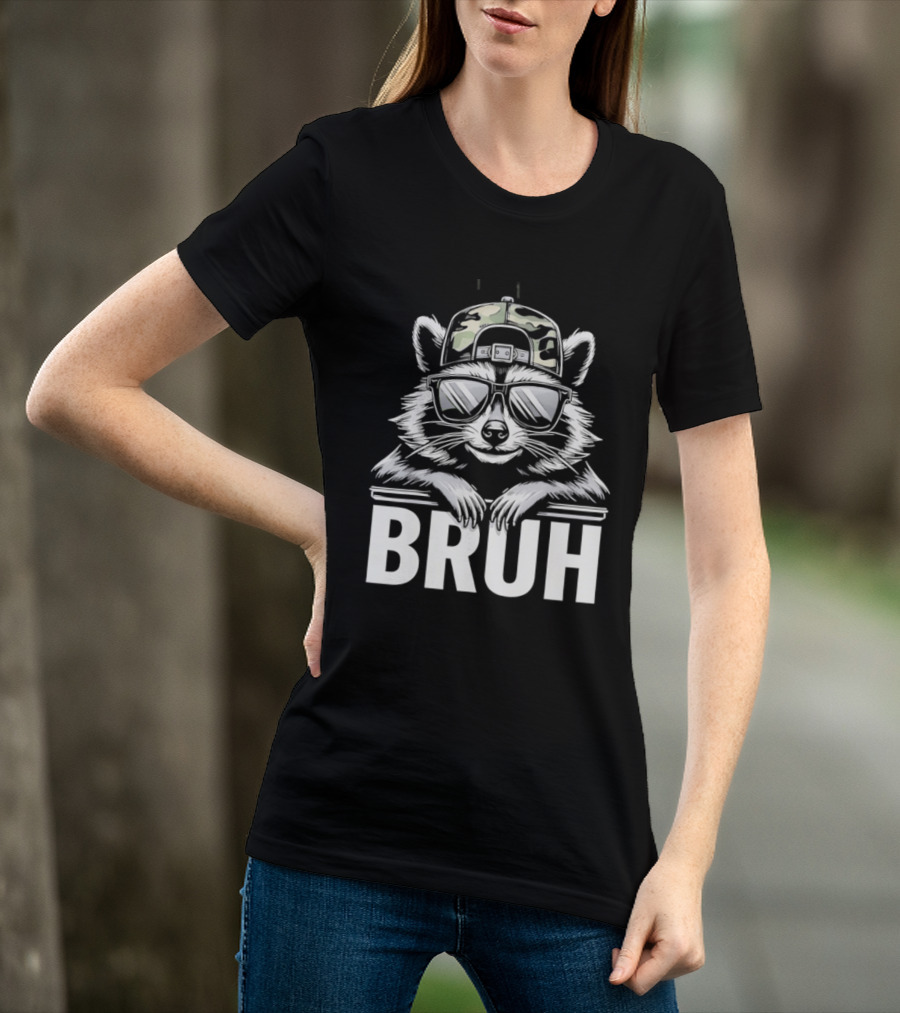 Raccoon With Camo Hat And Sunglasses Bruh T-Shirt