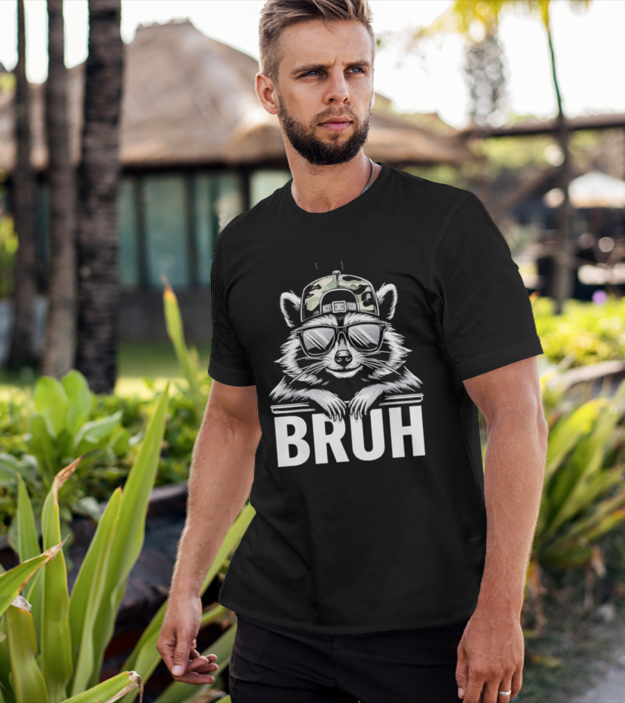 Raccoon With Camo Hat And Sunglasses Bruh T-Shirt