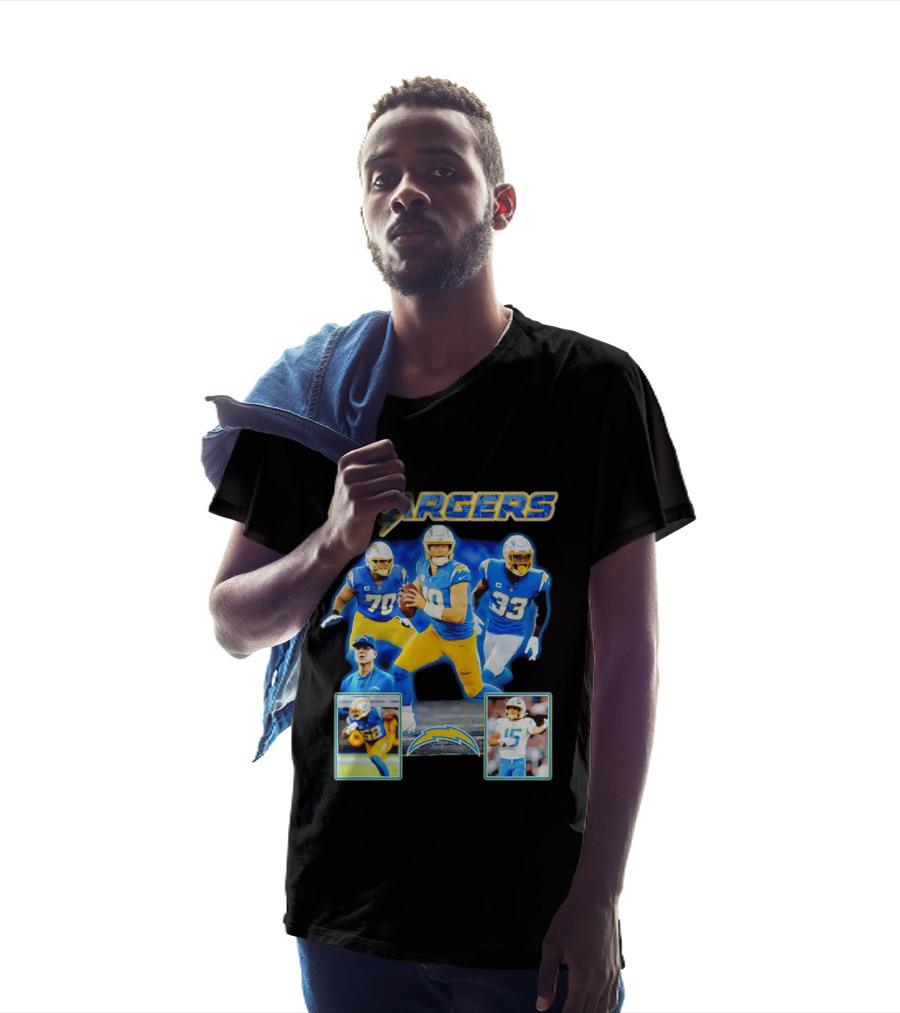 Los Angeles Chargers Players Collage Featuring Quarterback Wide Receiver And Running Back T-Shirt