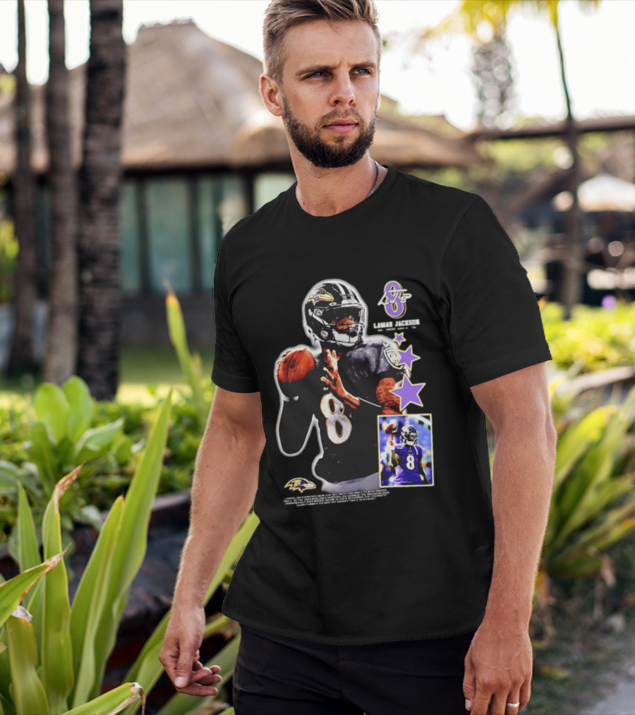 Lamar Jackson Baltimore Ravens No 8 MVP Stars Iconic Football Legend T-Shirt
