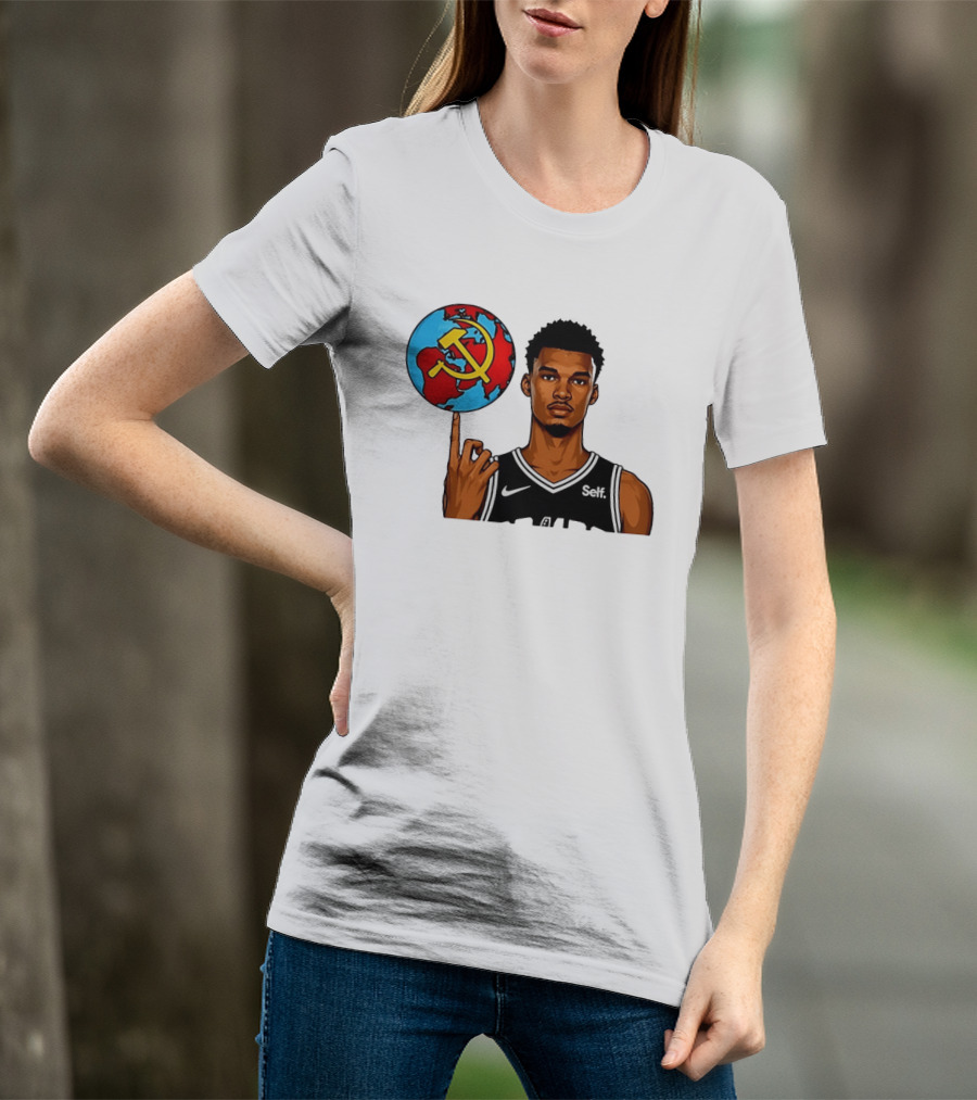 Victor Wembanyama Spinning Basketball With Communist Sickle Globe And Nike Self Jersey T-Shirt