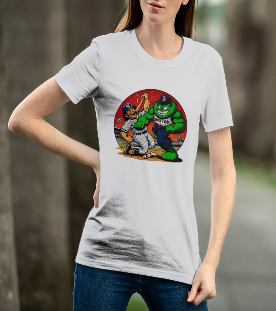Boston Red Sox Vs New York Yankees Rivalry Cartoon Monsters Showdown T-Shirt