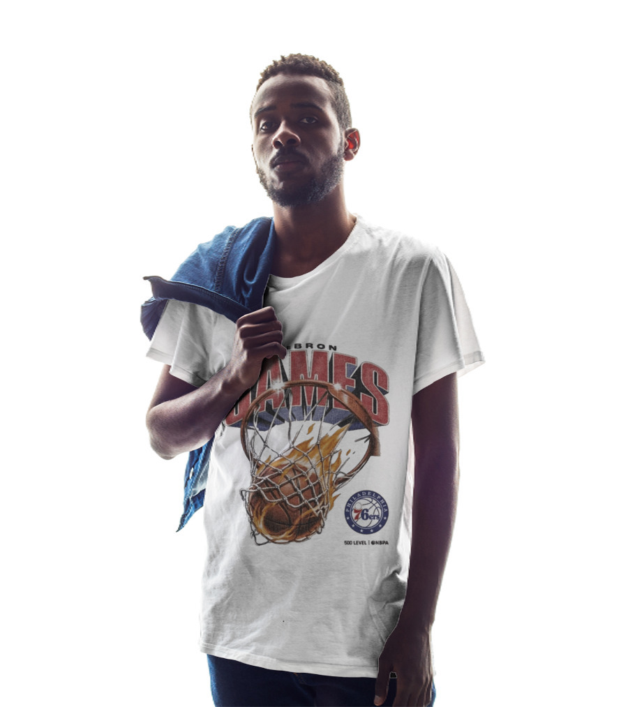 LeBron James Philadelphia 76ers Basketball Hoop Fire NBA 90s T-Shirt