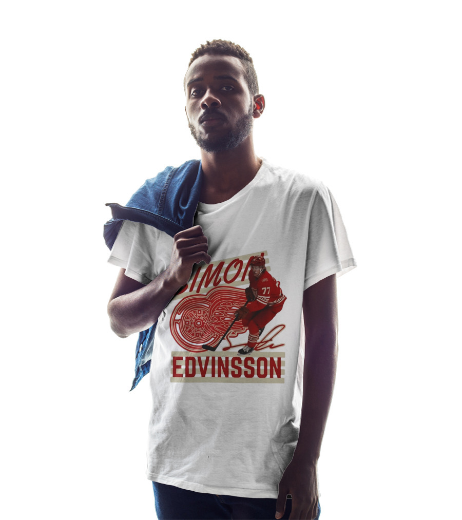 Simon Edvinsson 77 Detroit Red Wings Signature Hockey T-Shirt