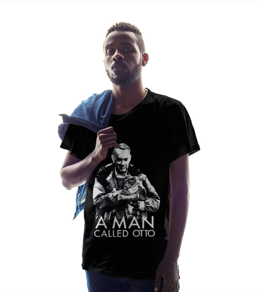 A Man Called Otto Holding Cat In Black And White T-Shirt