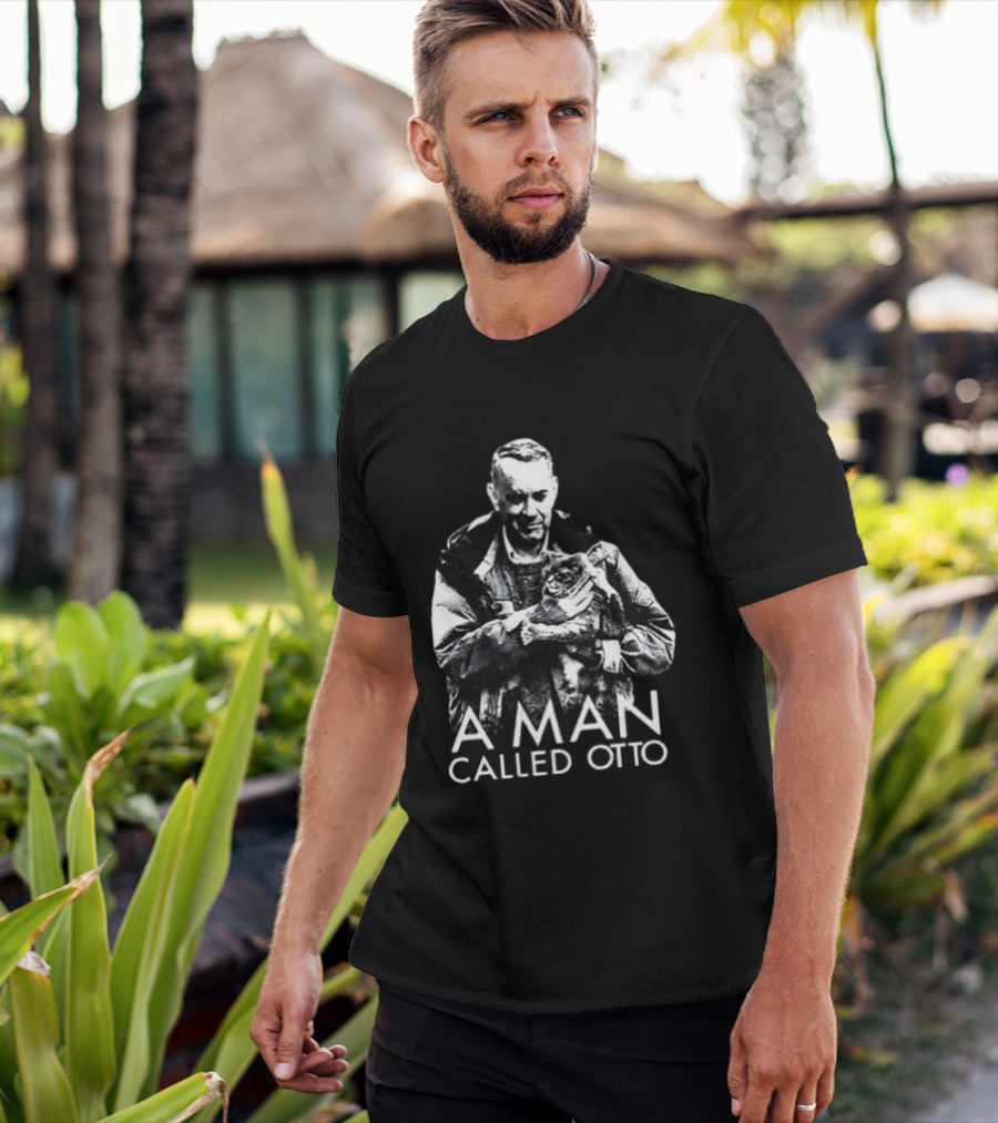 A Man Called Otto Holding Cat In Black And White T-Shirt