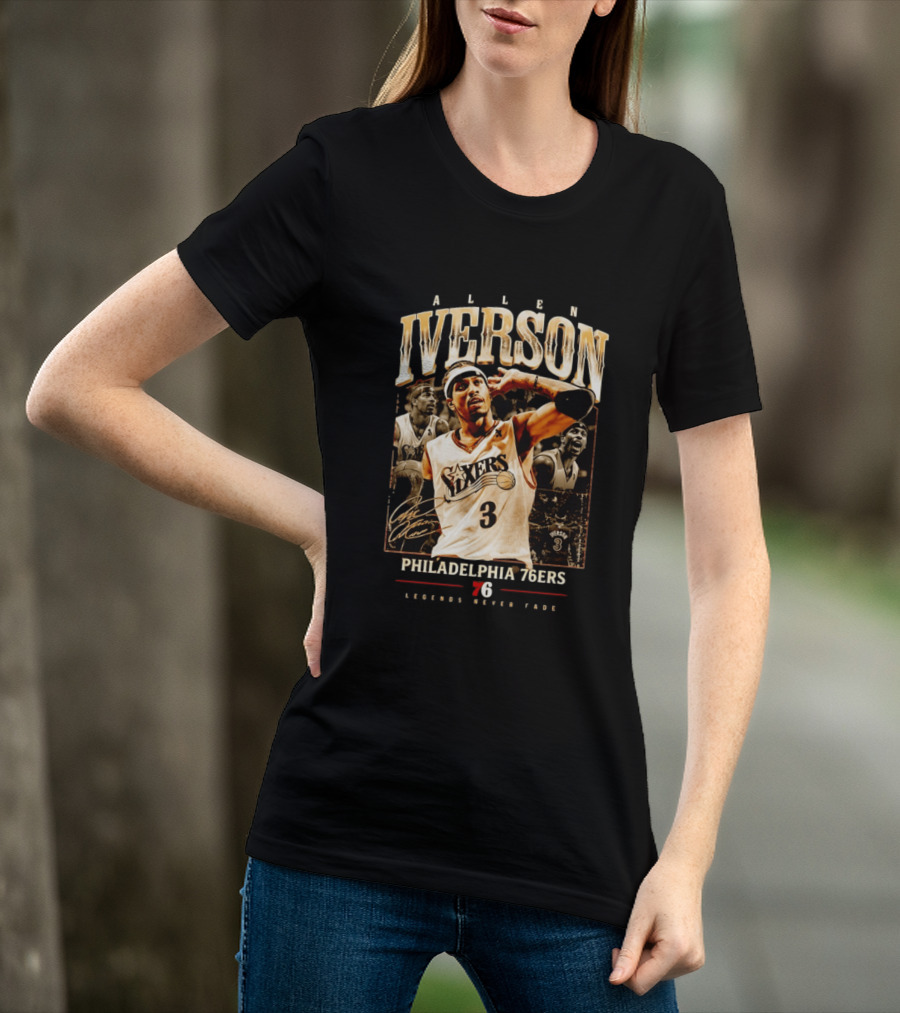 Allen Iverson Philadelphia 76ers Legends Never Fade Basketball Icon Number 3 T-Shirt
