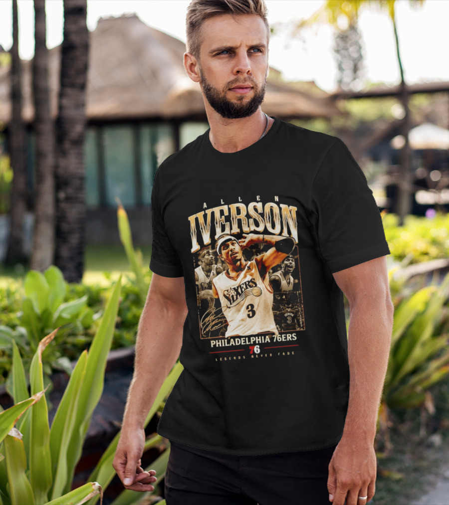 Allen Iverson Philadelphia 76ers Legends Never Fade Basketball Icon Number 3 T-Shirt